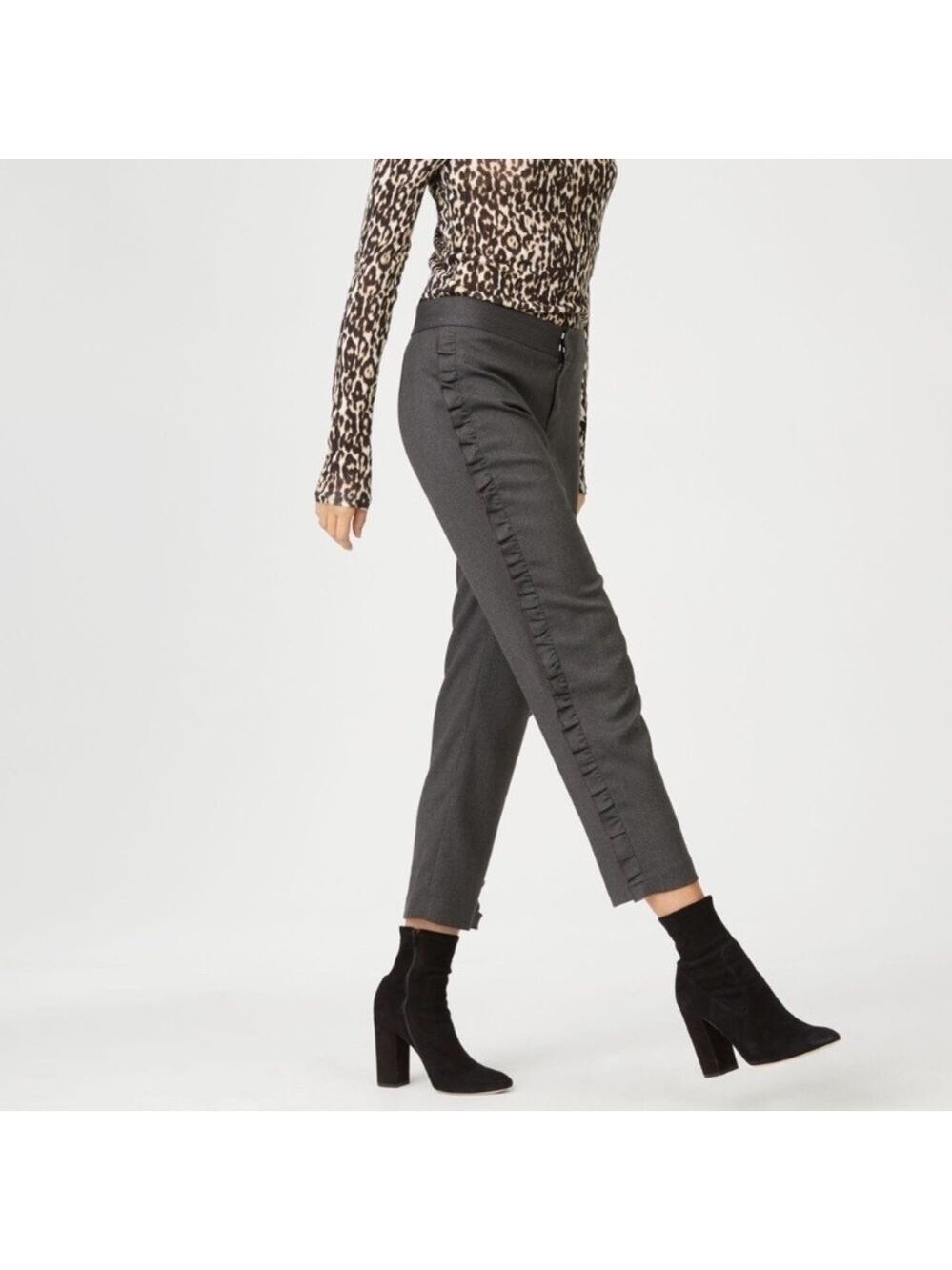 Nwt Club Monaco Rotheo Ruffle Trim Straight Leg Trousers
